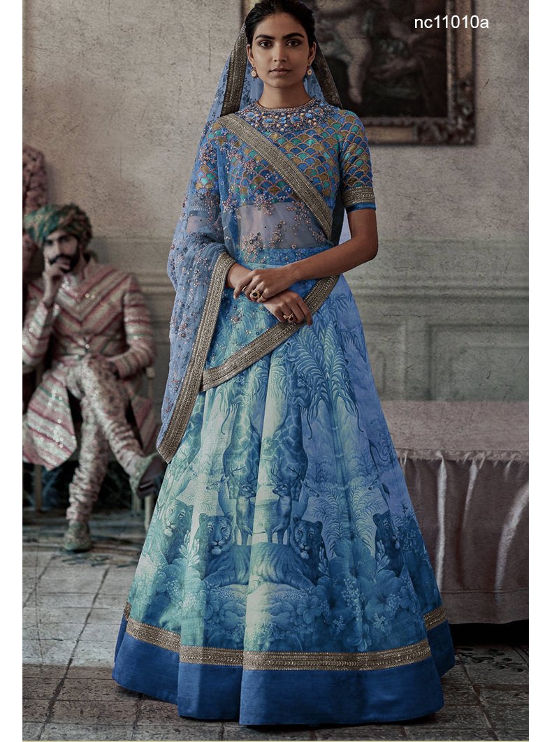 Blue Silk Bollywood Lehenga Choli ...